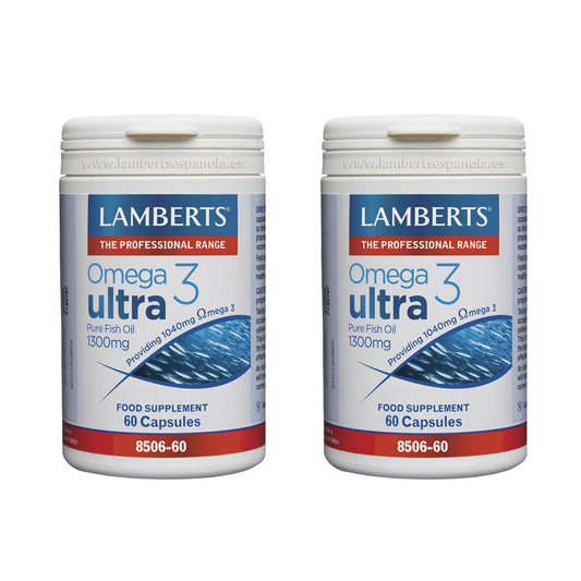 Embalagem de 2 cápsulas de Ómega 3 Ultra 1300mg Lamberts 60 cápsulas