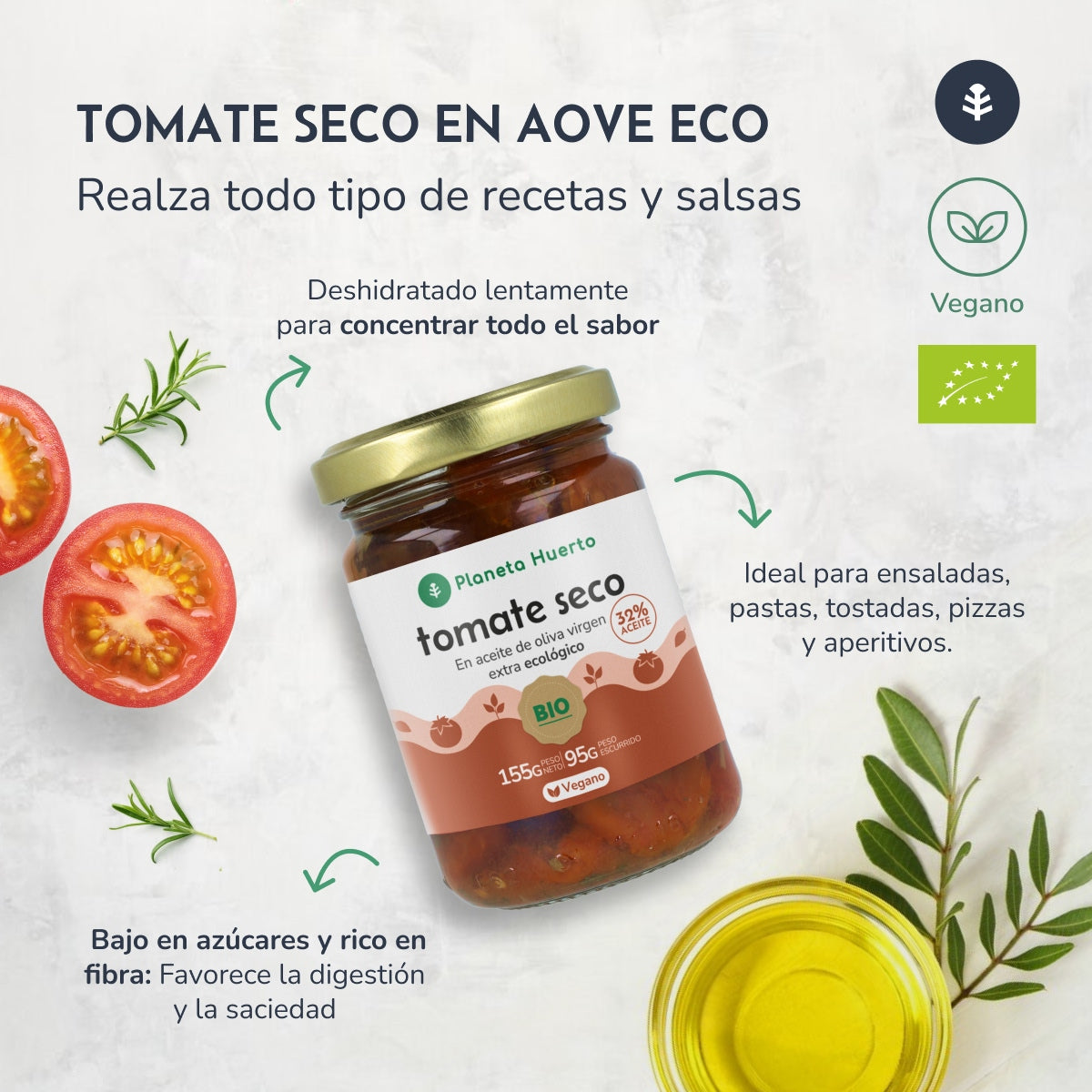 Tomate seco em azeite virgem extra ECO Planeta Huerto 155 g