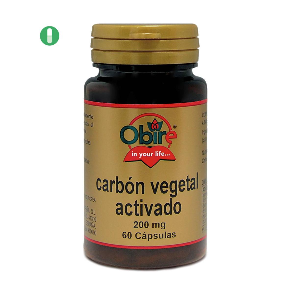 Carbón vegetal activado 200 mg Obire, 60 cápsulas