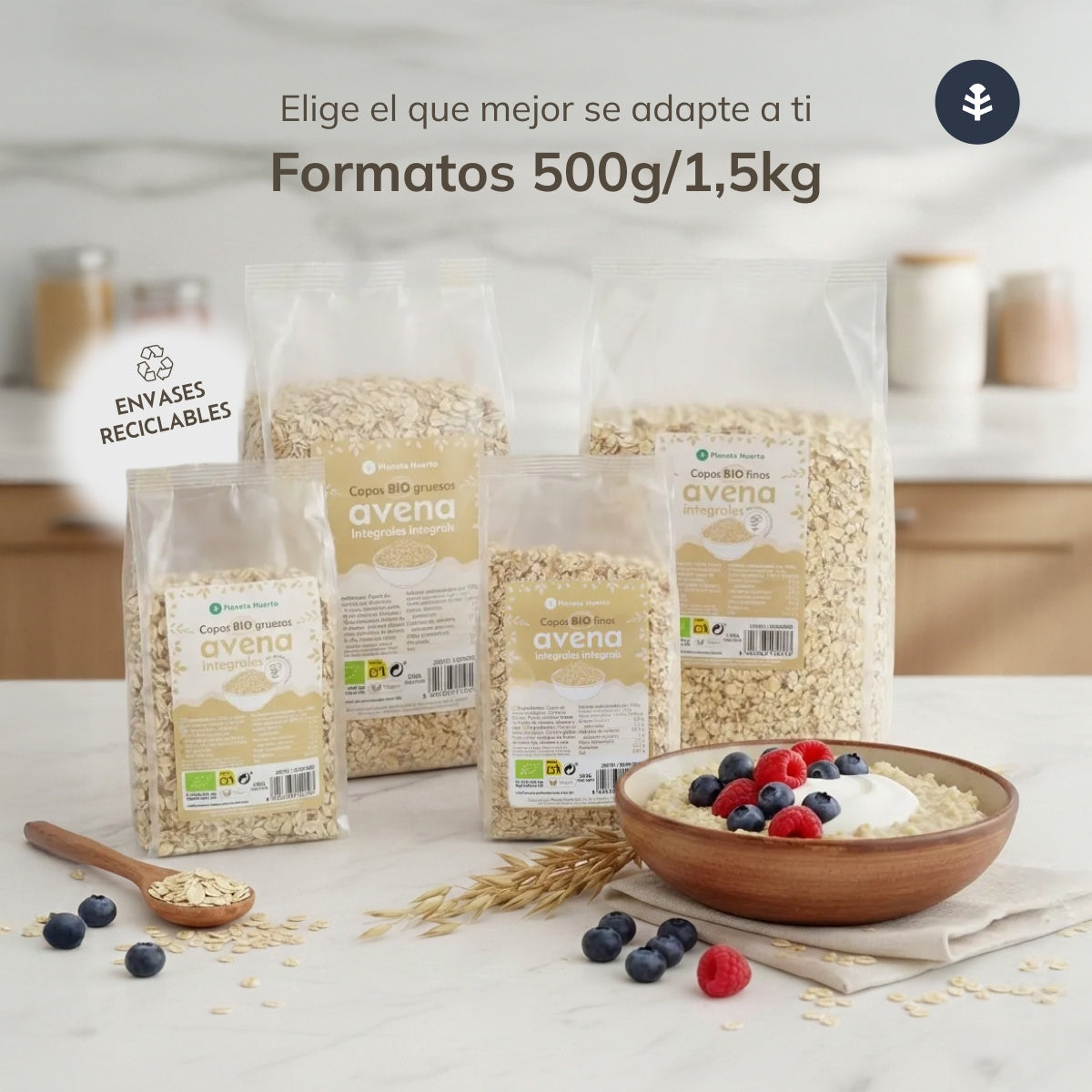 Flocos de Aveia Integrais Finos ECO Planeta Huerto 1,5 kg