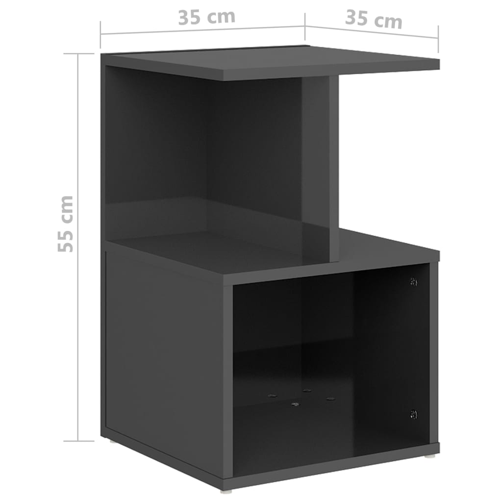 Mesita De Noche Madera De Ingeniería Gris Brillo 35x35x55 Cm_4