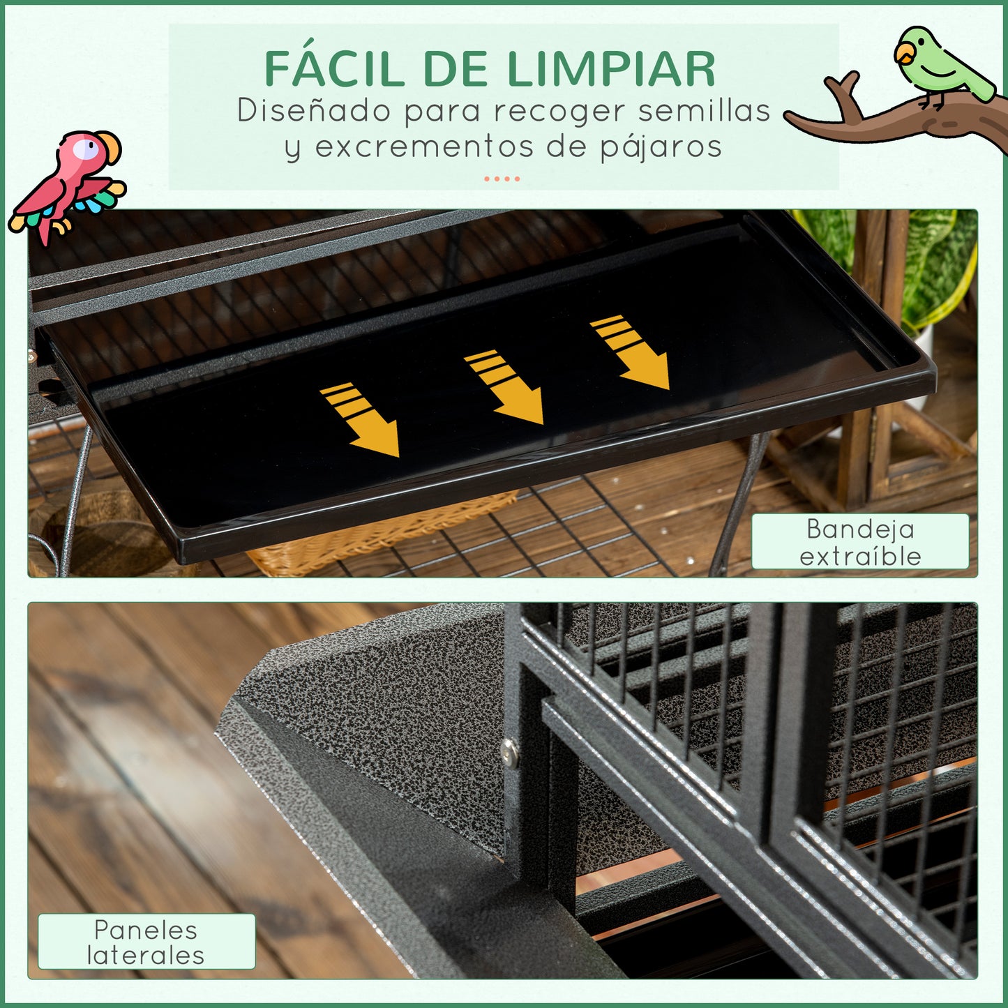 Pawhut Jaula De Pájaros Con 2 Puertas Perchas Bandeja Ruedas 80x76,5x168 Cm_5