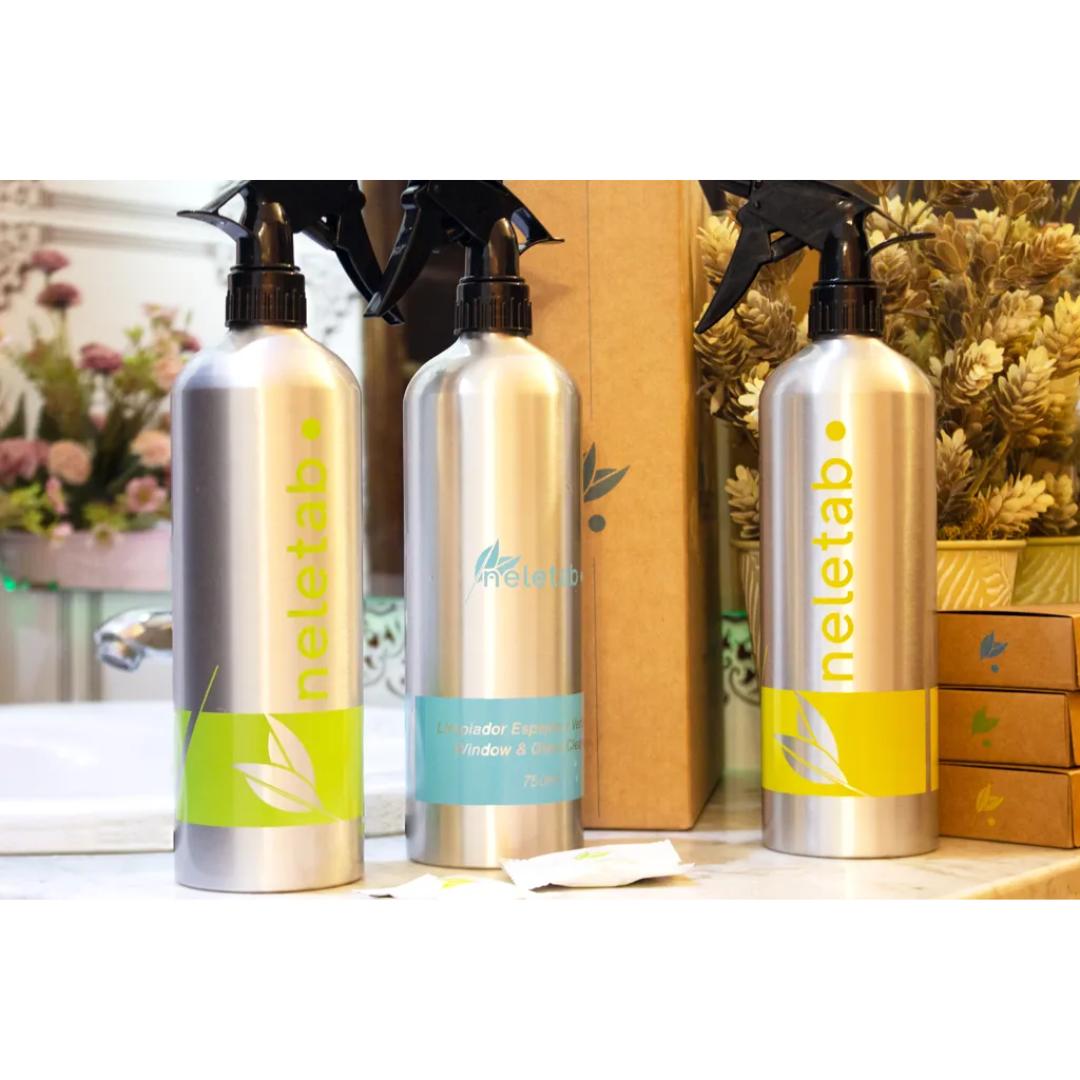 Embalagem inicial 3 frascos + 3 comprimidos Neletab para várias superfícies, vidros e casas de banho