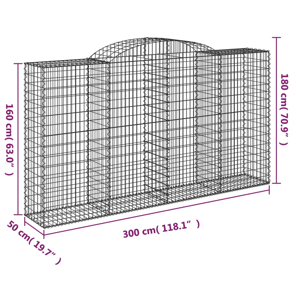 Cestas De Gaviones 3 Uds Forma De Arco Hierro 300x50x160/180 Cm_5