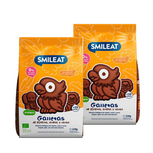 Embalagem de 2 bolachas Smileat ECO de espelta, aveia e cacau 220 g
