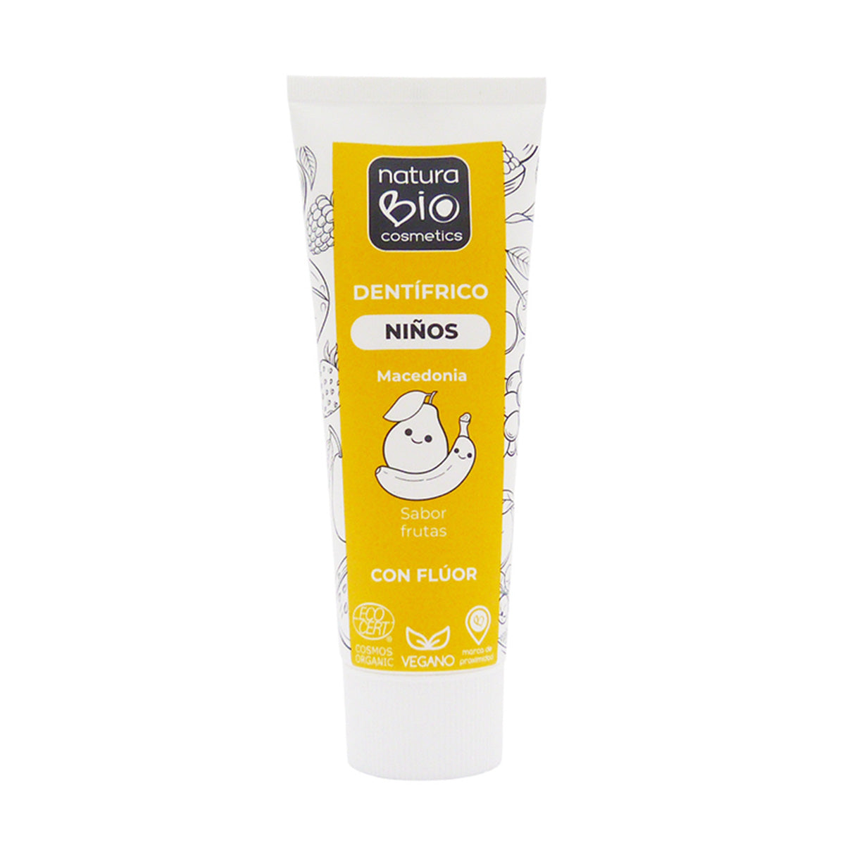 Pasta de dentes infantil com flúor, sabor Macedónia, NaturaBIO Cosmetics, 75 ml