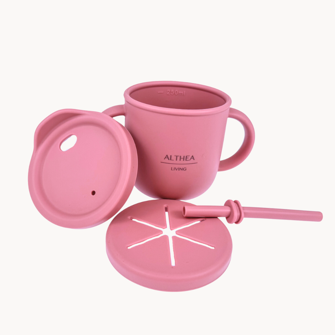 Vajilla De Silicona Orgánica - 15 Piezas - Rosa Profundo.