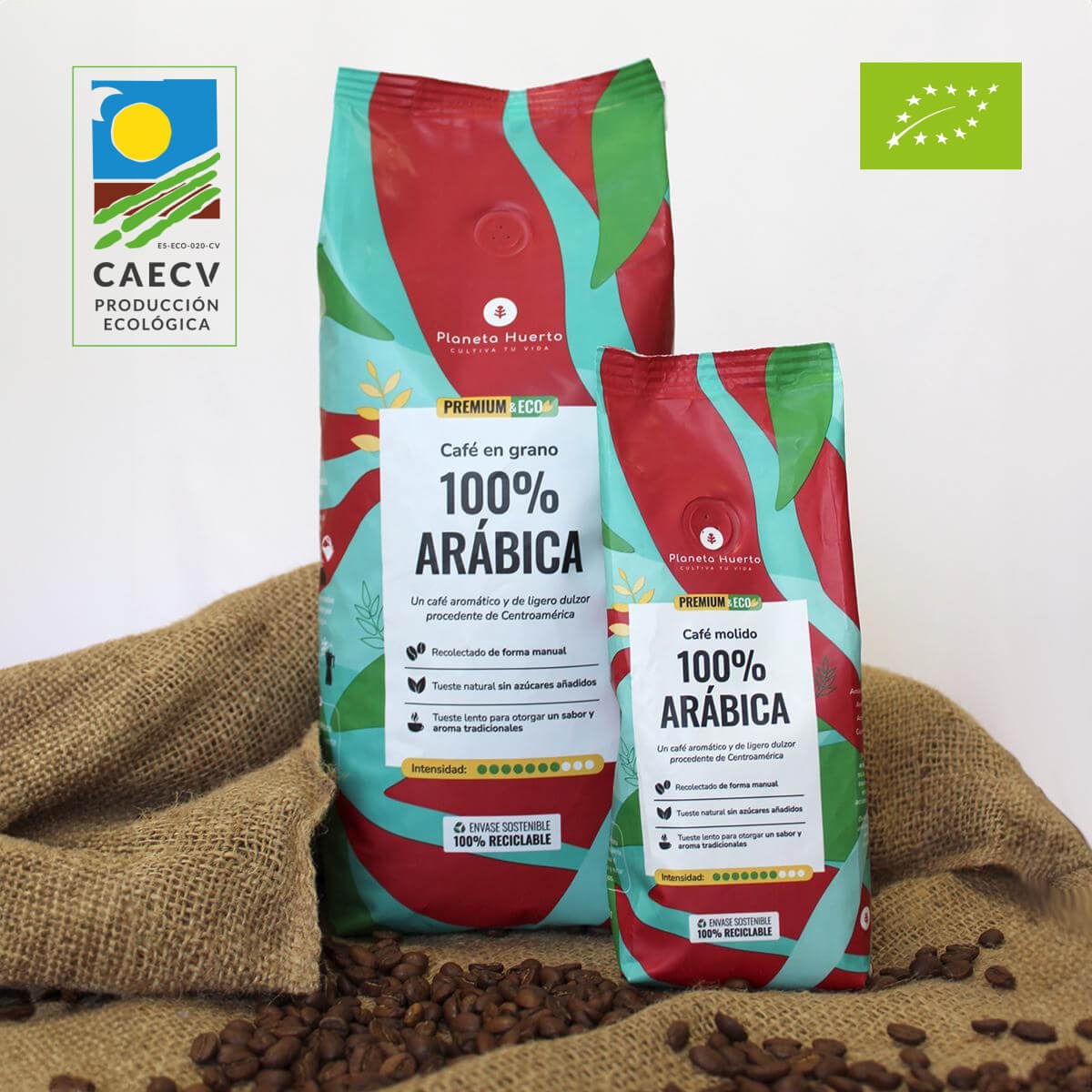Pack 12x Café en grano Eco 100% Arábica Planeta Huerto 1 Kg