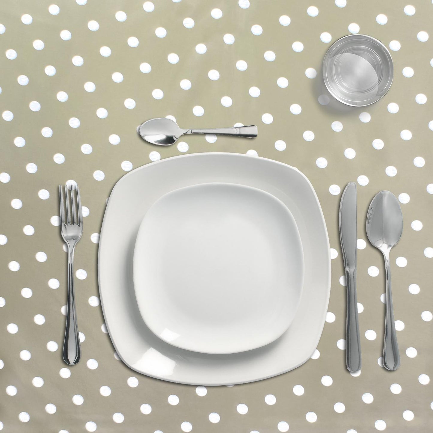 Mantel Hule Redondo Topos Beige Impermeable Antimanchas Pvc Ø140 Cm. Uso Interior Y Exterior