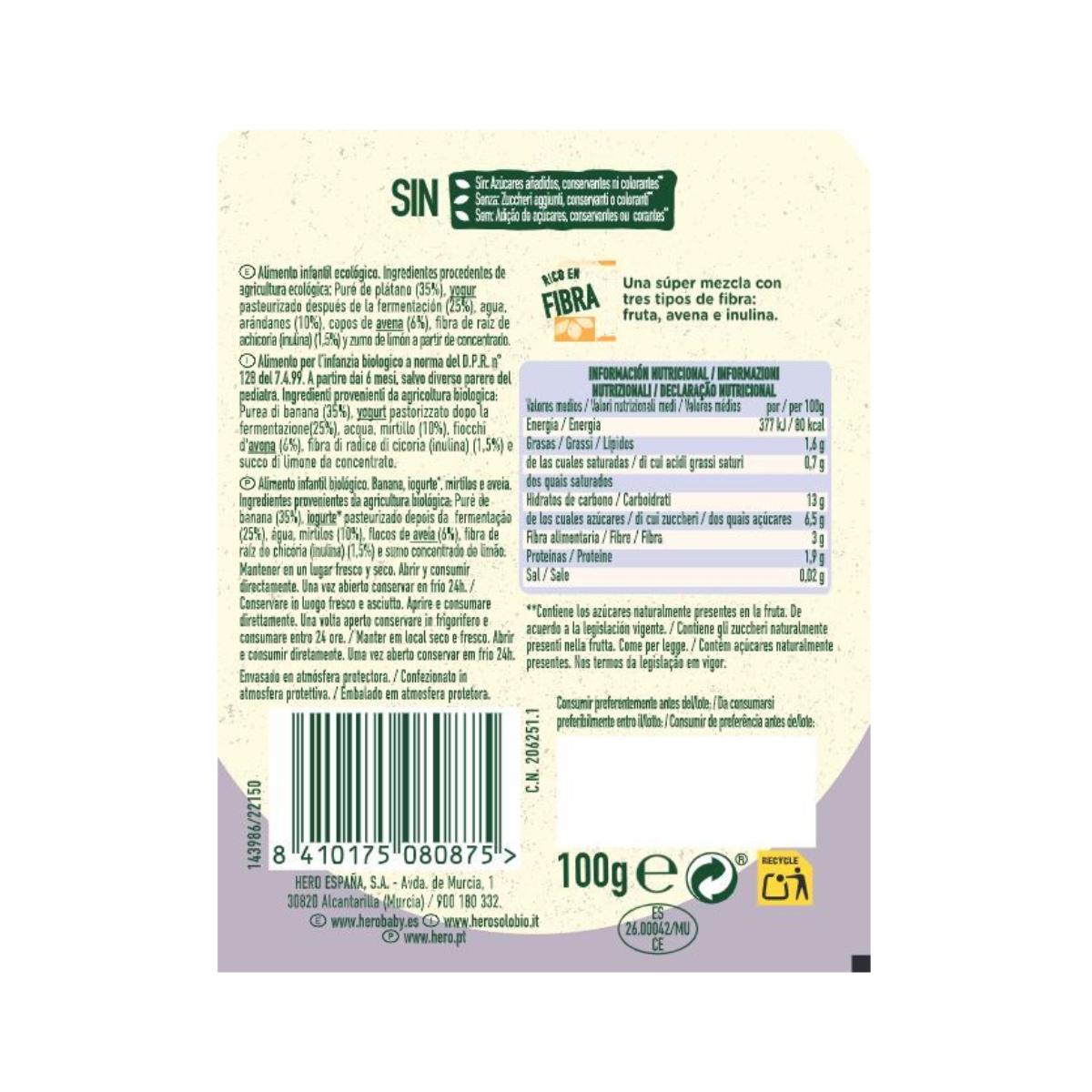 Nutri Flora Sabor Banana, Mirtilo, Iogurte e Aveia Saquetas 100g Hero Solo