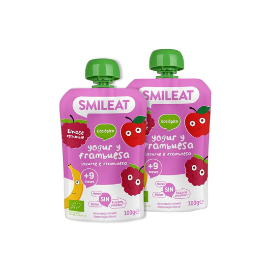 Embalagem de 2 saquetas de iogurte e framboesa ECO Smileat 100 g