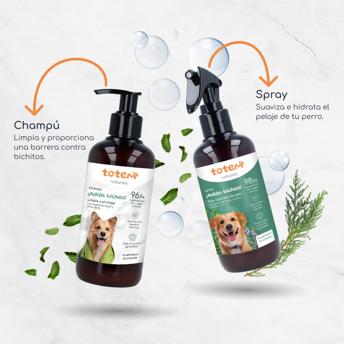 Champô repelente para cães Totem Naturals + pacote de spray