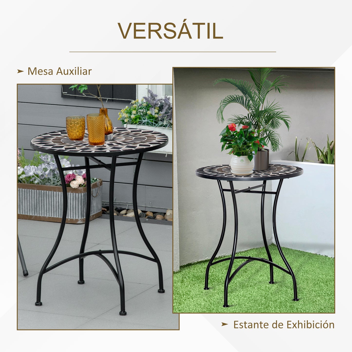 Outsunny Mesa Redonda De Jardín Mosaico Cerámica Patio Terraza Exterior Ø60x71cm_5