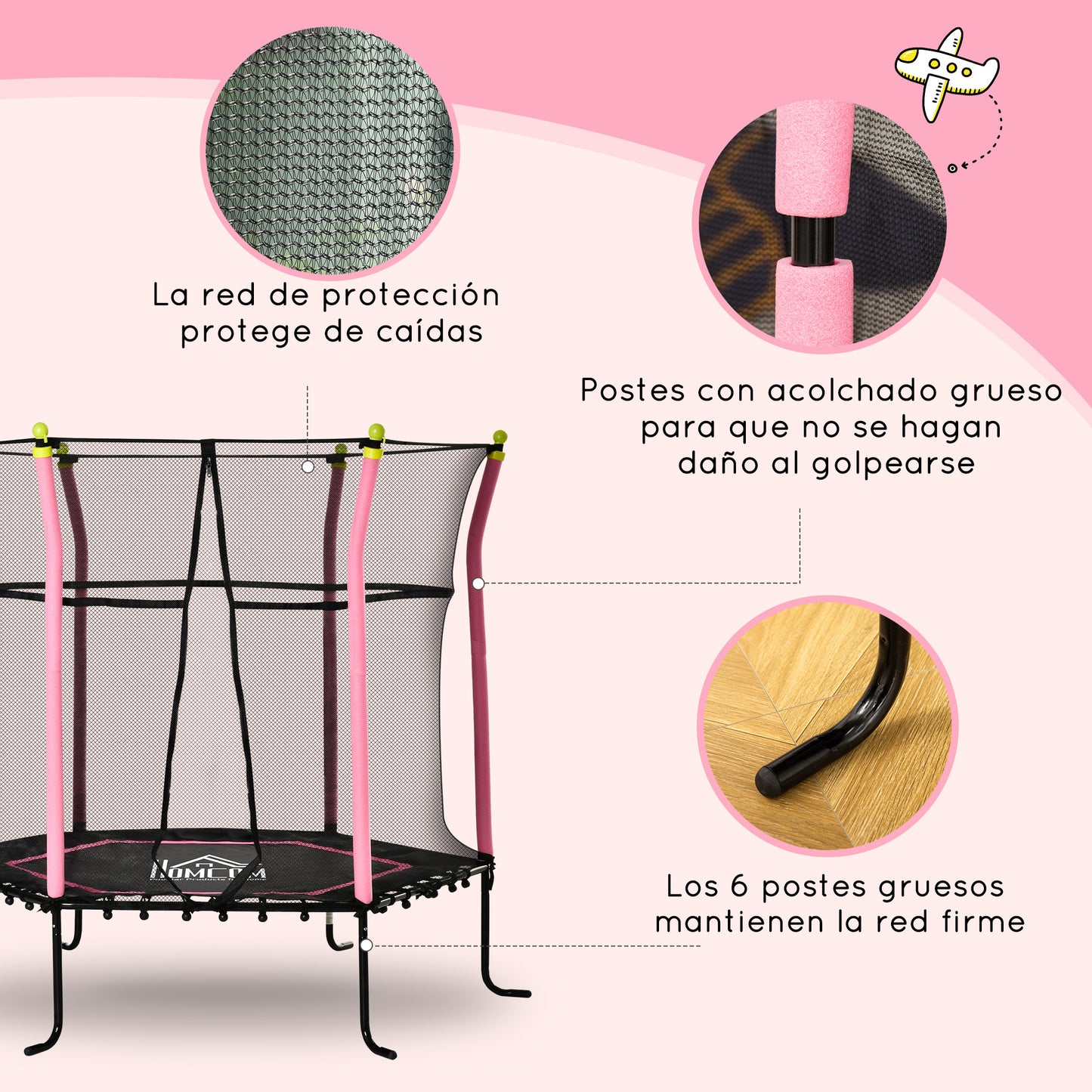 Homcom Trampolín Infantil Con Red De Seguridad Ø163,5x163,5 Cm Rosa_5