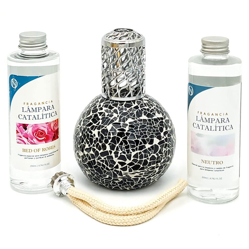 Pack Ahorro Lámpara Catalítica Mosaico Negro + Fragancia Bed Of Roses 200ml + Limpiador Neutro 200ml + Mecha De Repuesto_5