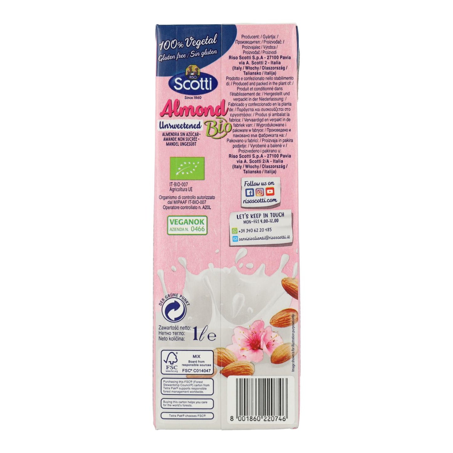 Pack de 6 Bebidas Scotti Orgânicas de Amêndoa sem Açúcar 1 L