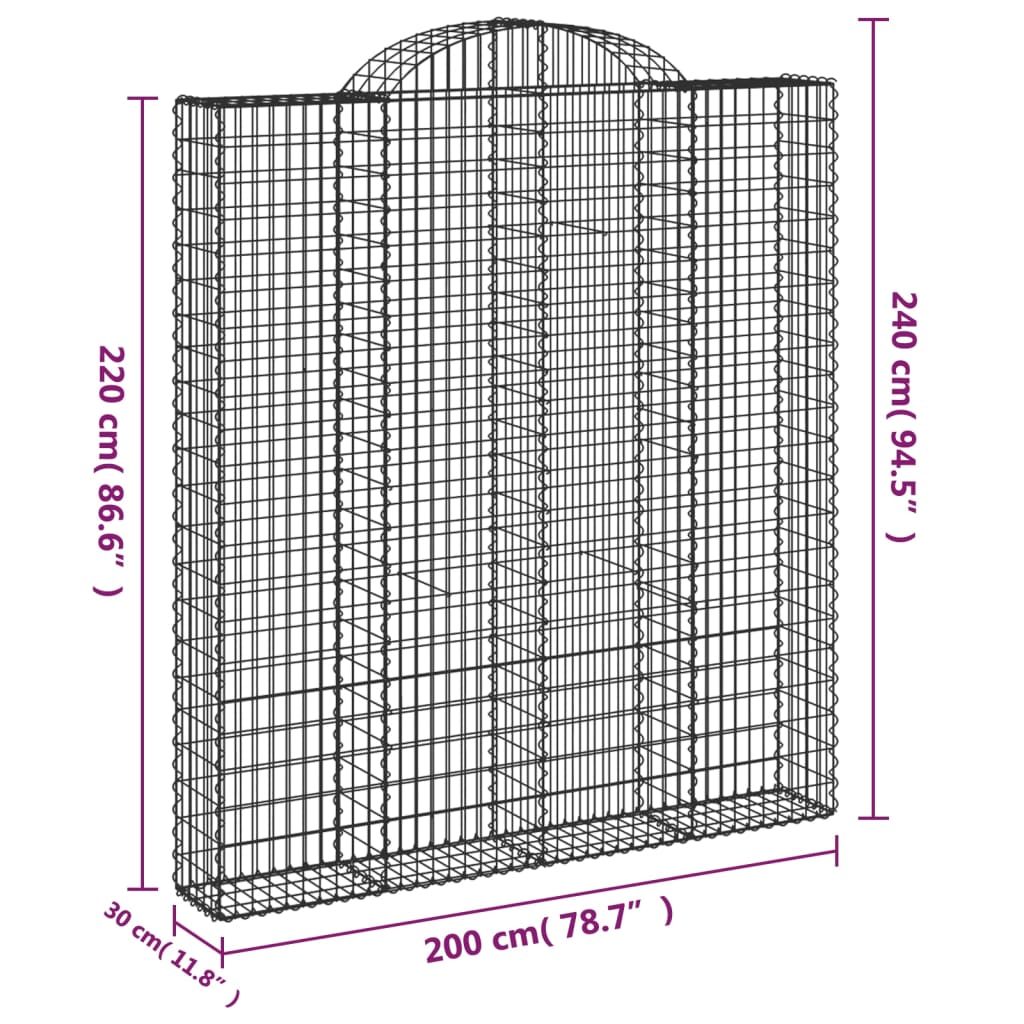 Cestas De Gaviones 3 Uds Forma De Arco Hierro 200x30x220/240 Cm_5