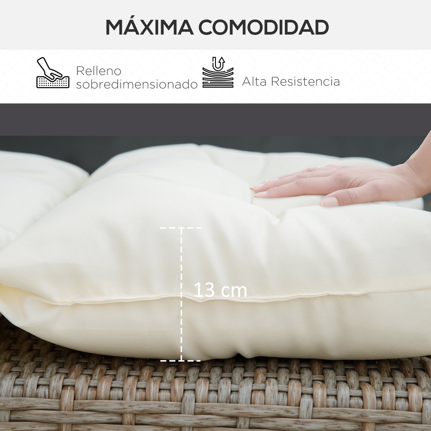 Outsunny Cojín Para Tumbona De 1 Plaza 200x60x13 Cm Para Jardín Terraza Crema_5