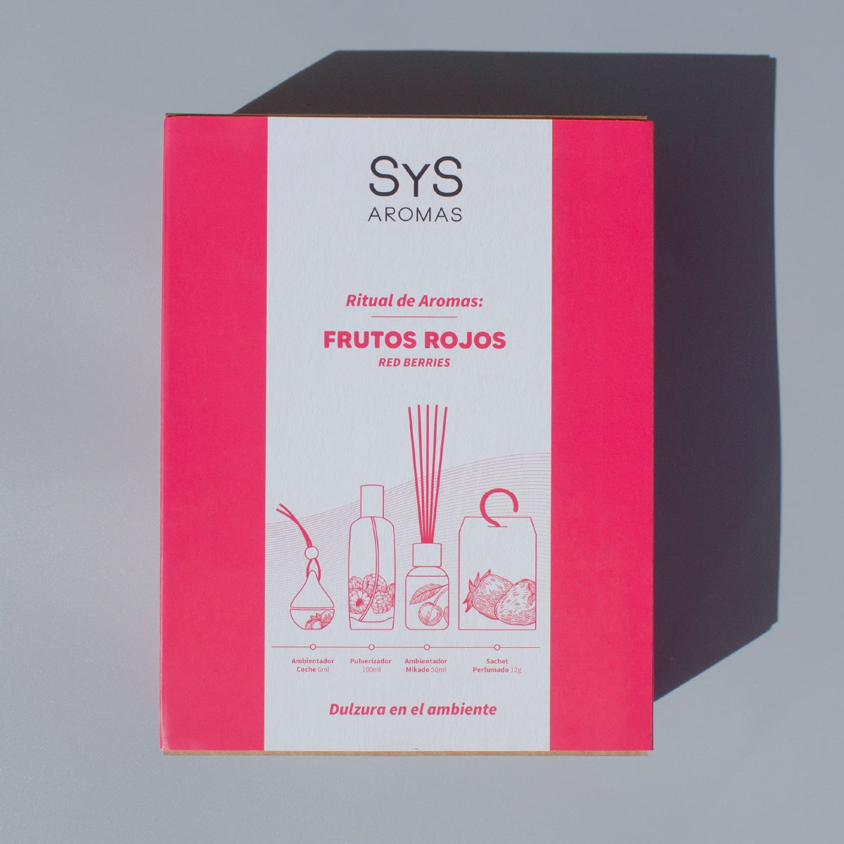 Pack Frutos Rojos SYS Aromas | Mikado 50ml + Spray 100ml + Coche 6ml + Sachet | Afrutado y Dulce | Hecho en España_2