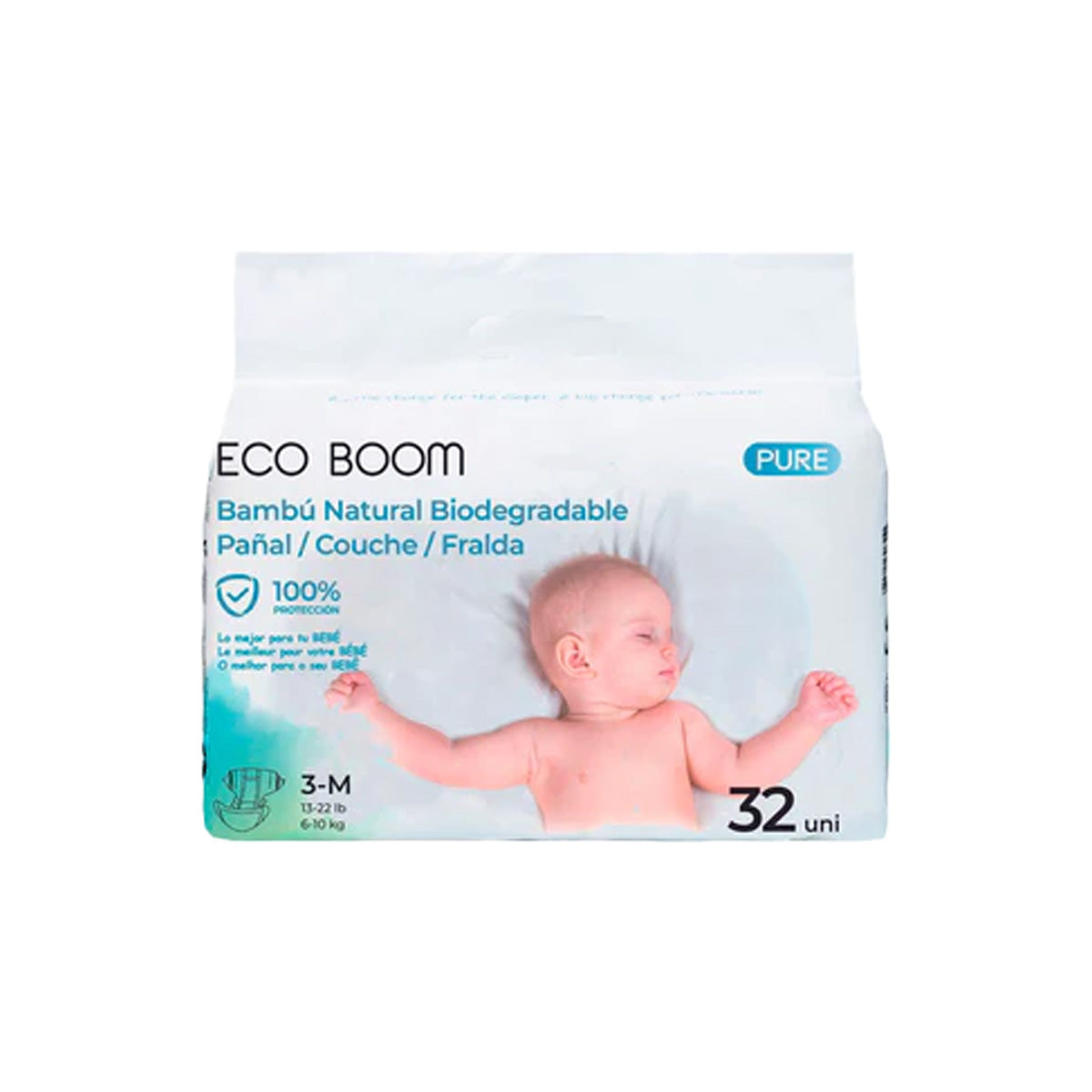 Fralda de Bambu Pure Premium ECO BOOM T3 (6 a 10 kg) 32 unidades