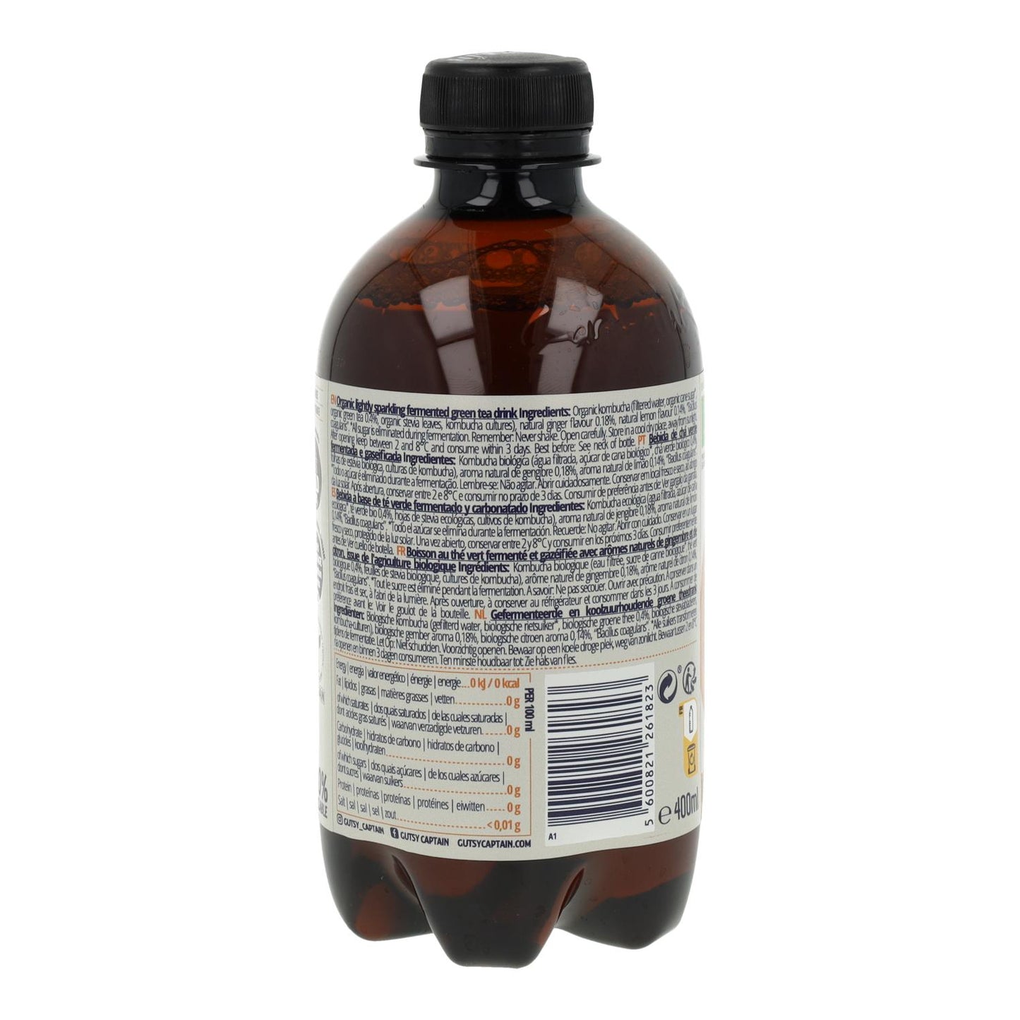 Kombucha Zero Gengibre Limão BIO Captain Kombucha 400ml