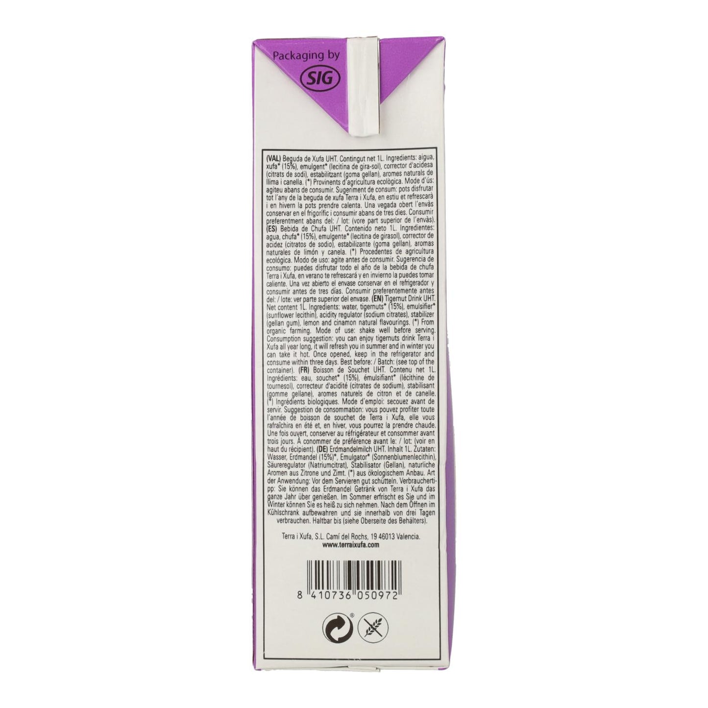 Bebida de Chufa sem Açúcar Terra i Xufa 1L