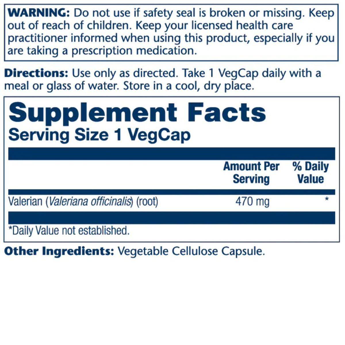RAIZ DE VALERIANA 470 MG 100 cápsulas Solaray