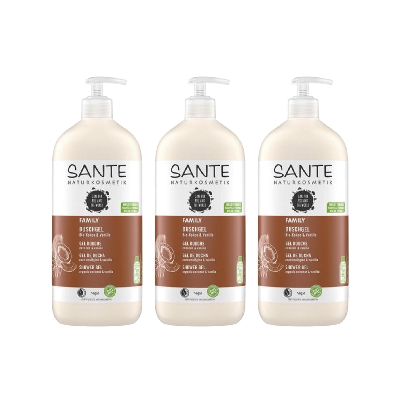 PACOTE 3 X Gel de Banho Orgânico de Coco e Baunilha Sante 950 ml