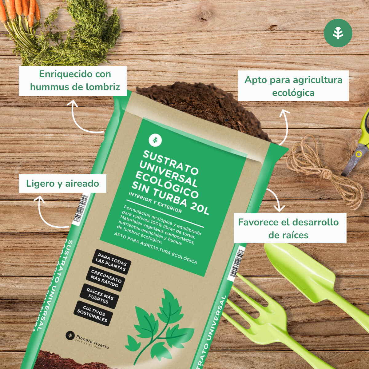 Substrato Universal Sem Turfa ECO Planeta Huerto 20 L