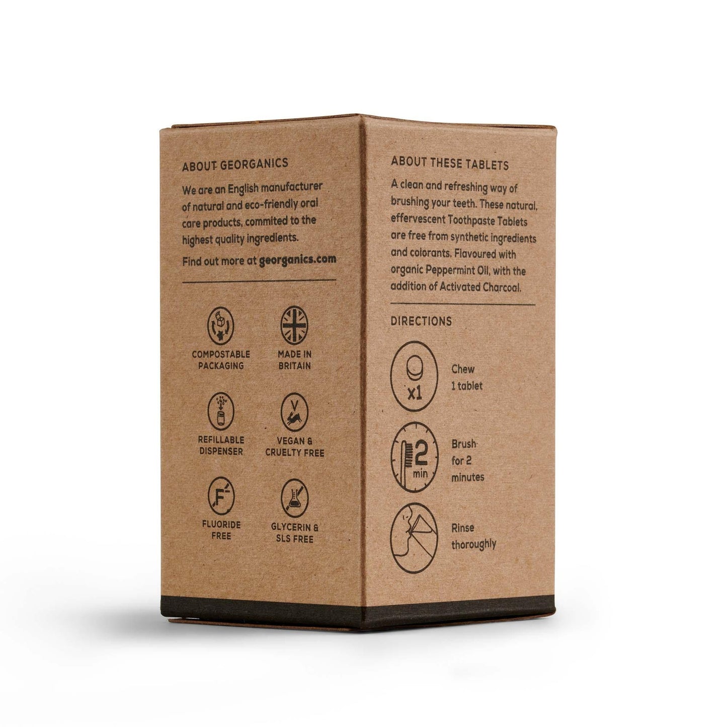 Georganics Comprimidos de pasta de dentes natural com carvão ativado e hortelã 120 comprimidos