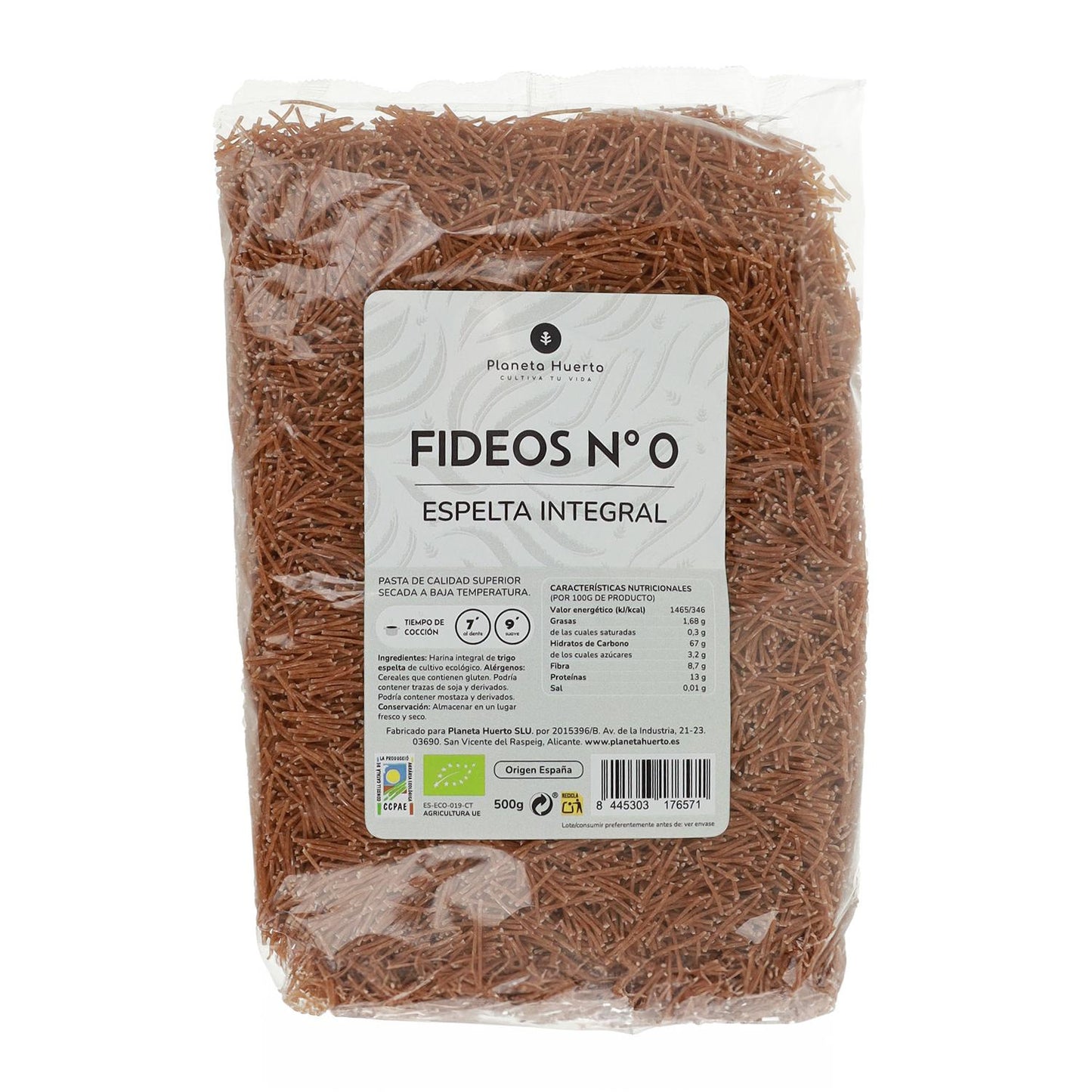 Noodles de Espelta Integral Biológica Planeta Huerto nº 0 500g