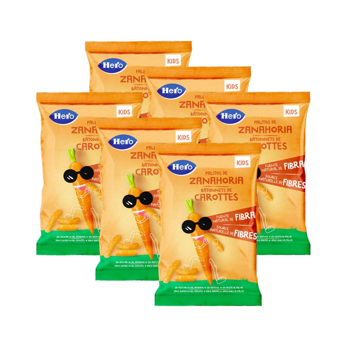 Pack de 6 Palitos de Cenoura 30 g - Hero Kids
