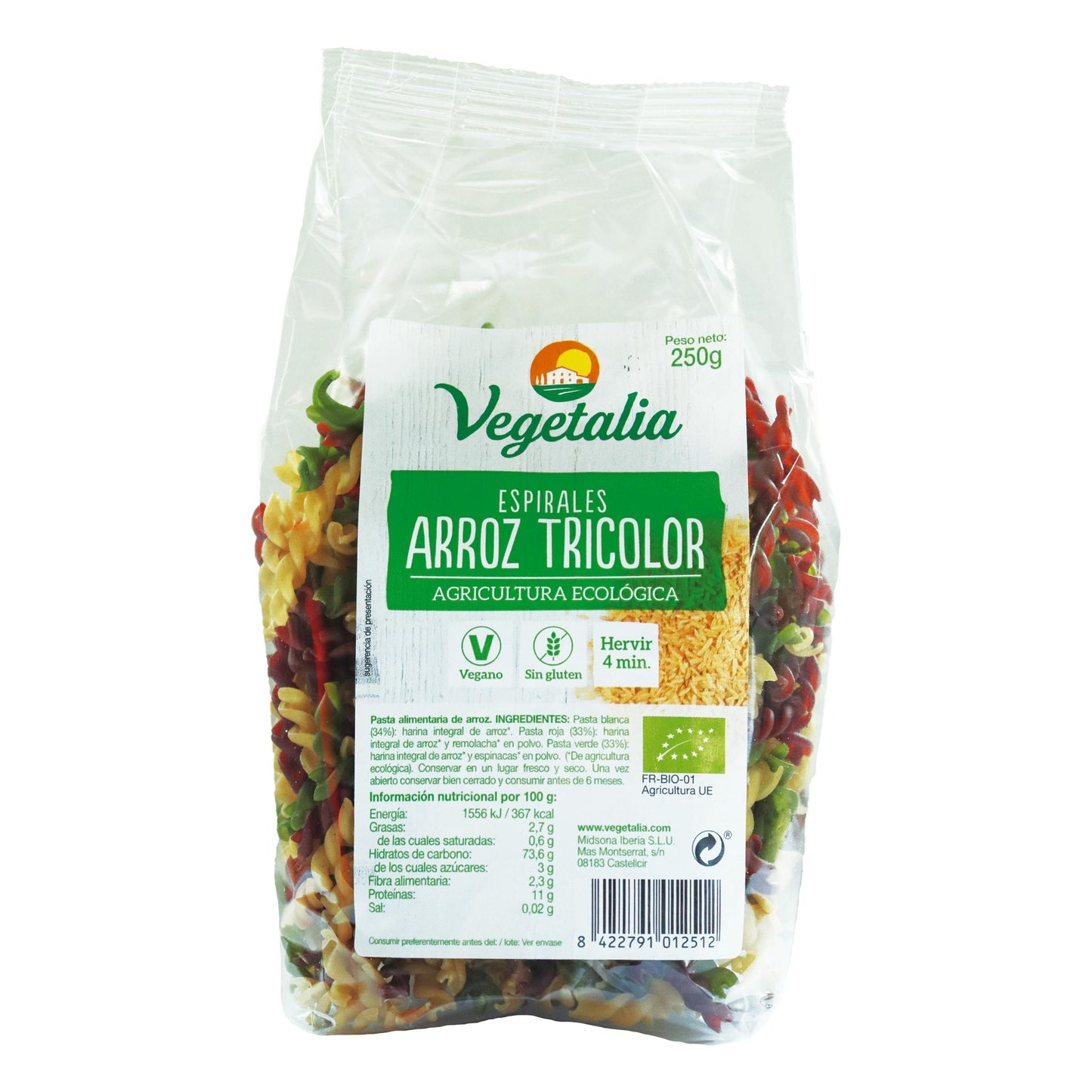 Espirais de Arroz Tricolor Sem Glúten BIO Vegetalia 250g