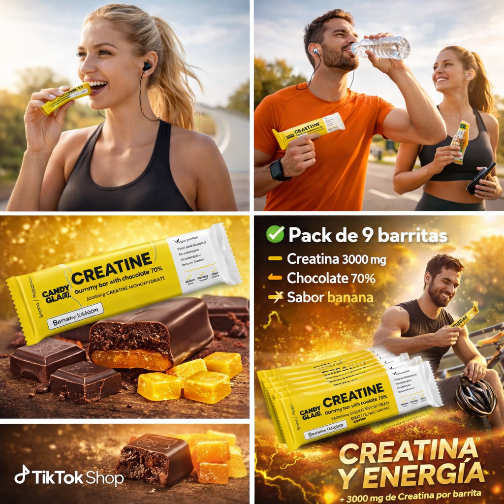 Candyglam Creatine | Gummy Bar Vegana Con Chocolate 70% | 3g Creatina Creavitalis® | Pack 9 Barritas_4