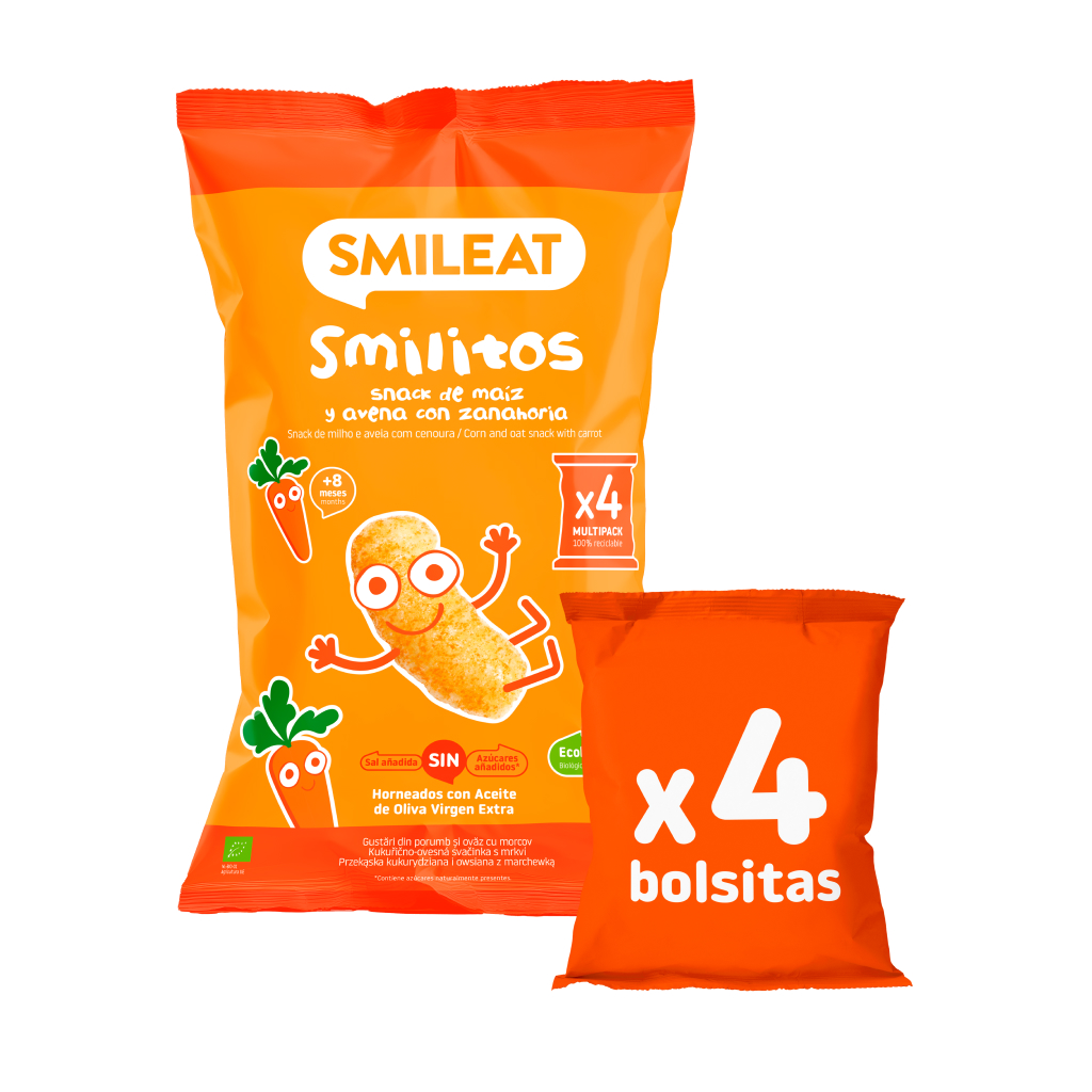 Smilito Milho, Aveia e Cenoura Multipack ECO Smileat 4 saquetas de 12g.
