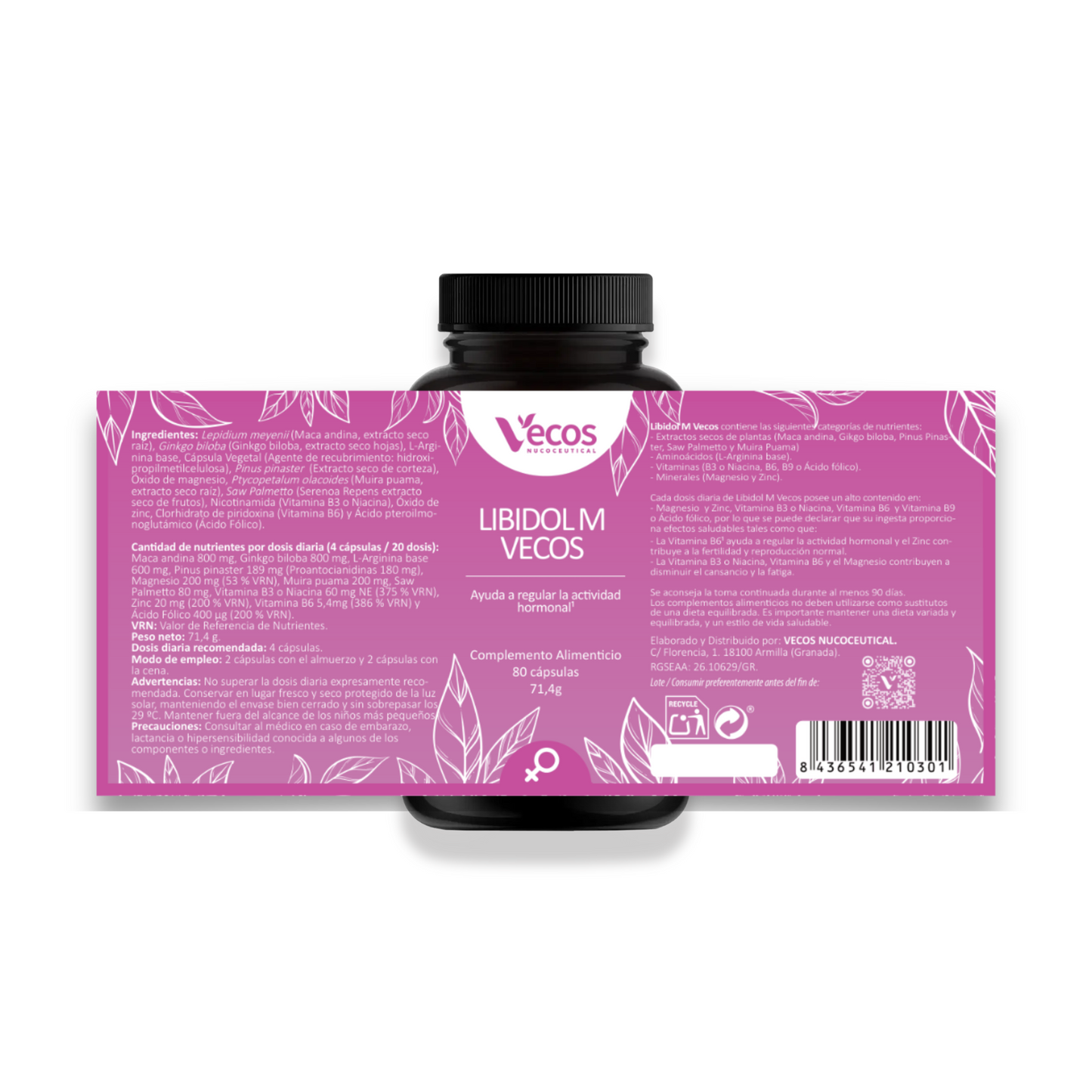Libidol M VECOS (80 cápsulas) | Vitalidad femenina, equilibrio hormonal y fertilidad | Zinc, Maca, Vit B6 y L-Arginina_4