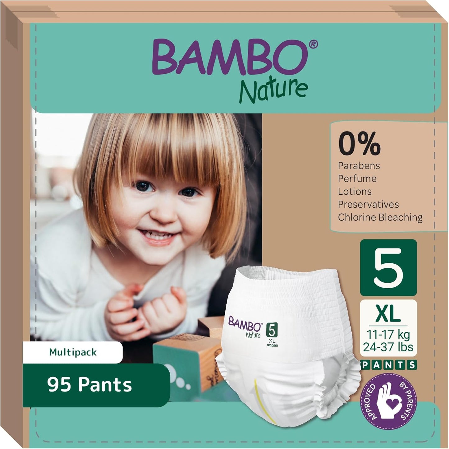 Calças de treino Bambo Nature, pacote económico, tamanho 5 (12 a 18 kg), 95 unidades