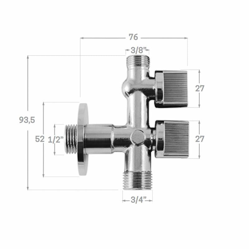 Llave De Escuadra Doble Salida 3/4 Y 3/8. Entrada De 1/2. Llave De Paso Doble, Llave Angular Doble, Toma Lavadora Doble._1