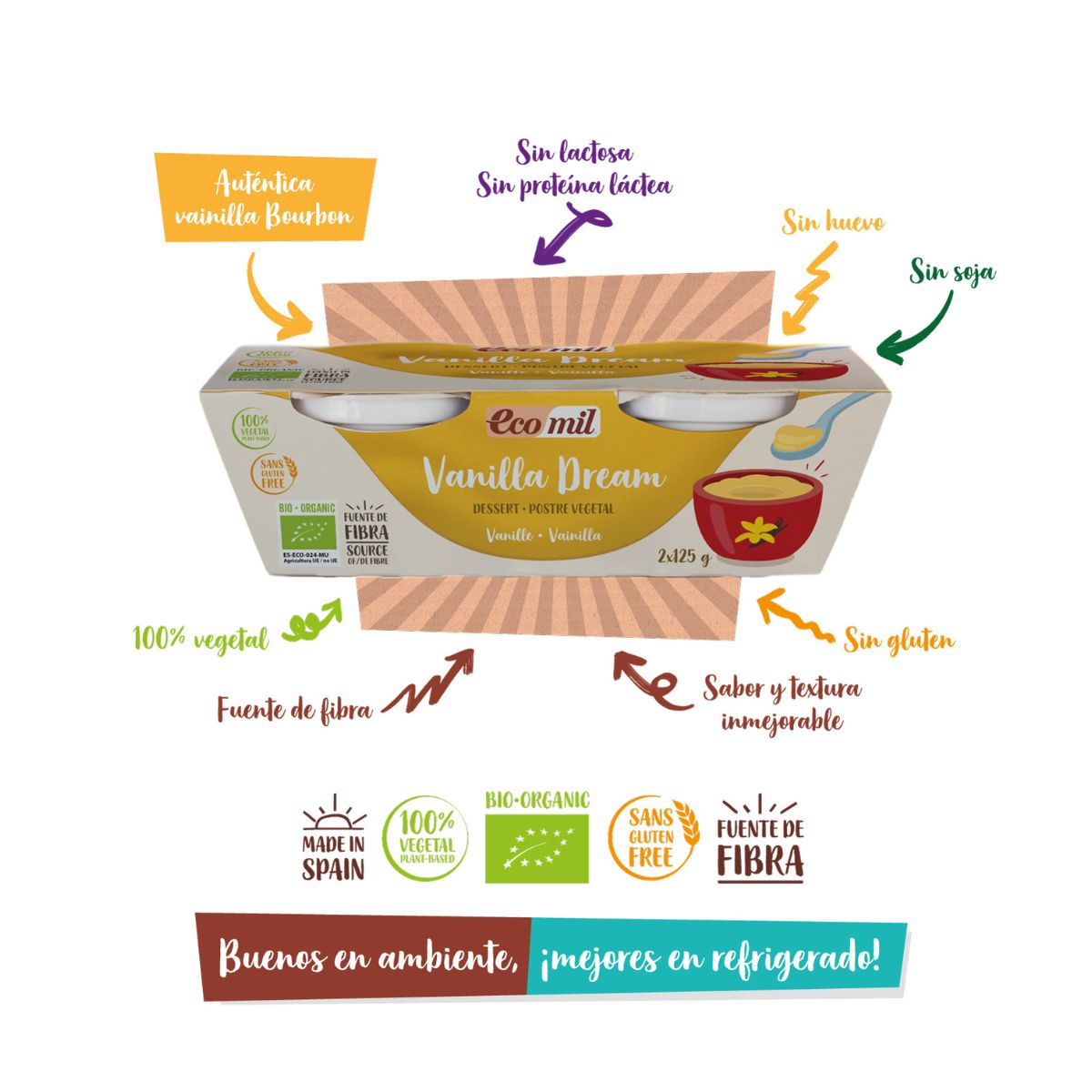 Sobremesa de Baunilha Dream Bio Ecomil 2 unidades de 125 g