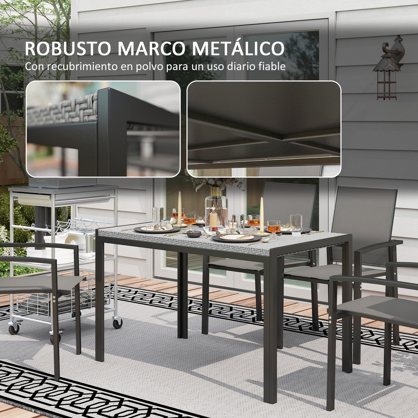 Outsunny Mesa De Comedor De Jardín De Ratán Sintético Con Estructura De Metal_5