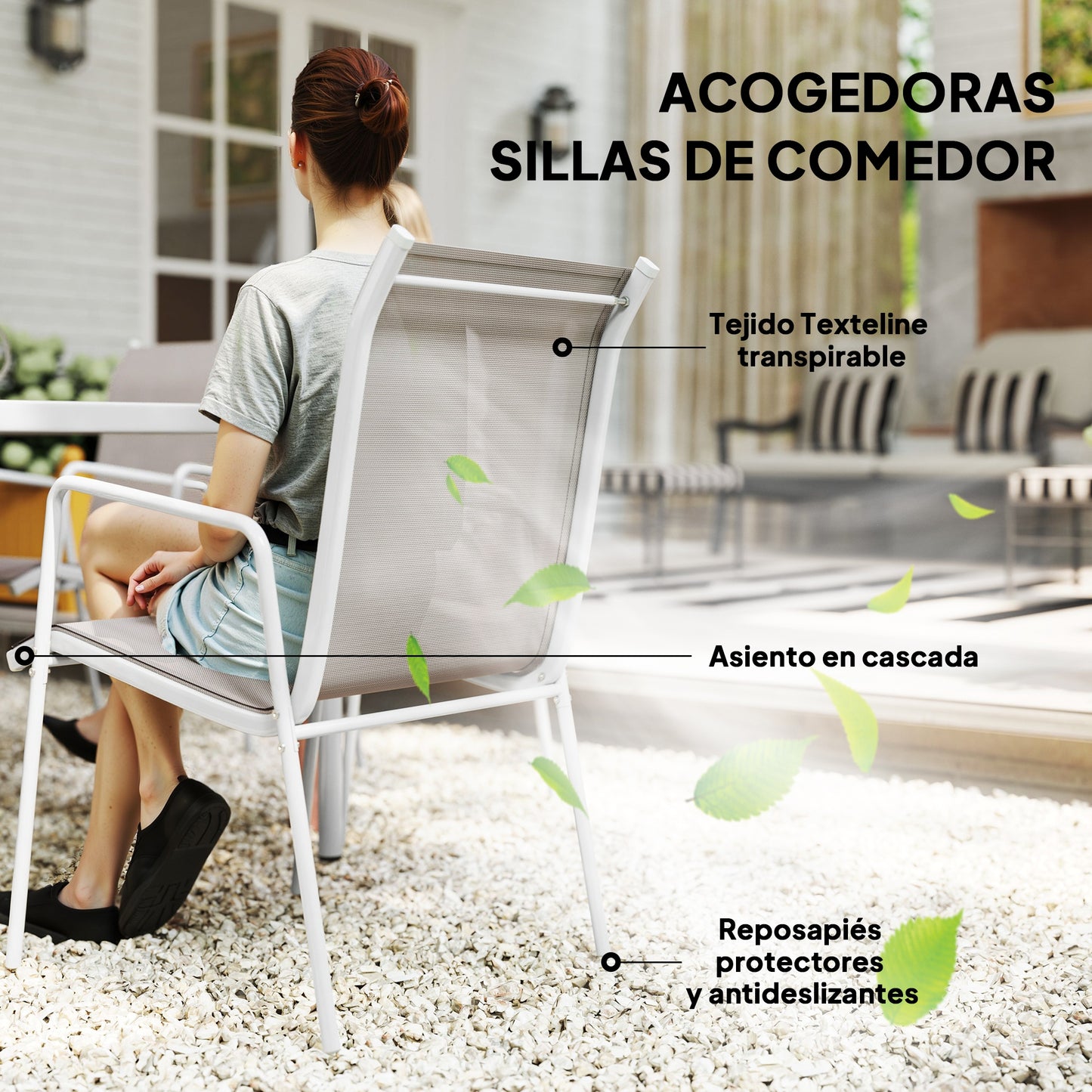 Outsunny Conjunto De Comedor De Exterior Con 1 Mesa Y 6 Sillas Blanco Y Gris_5