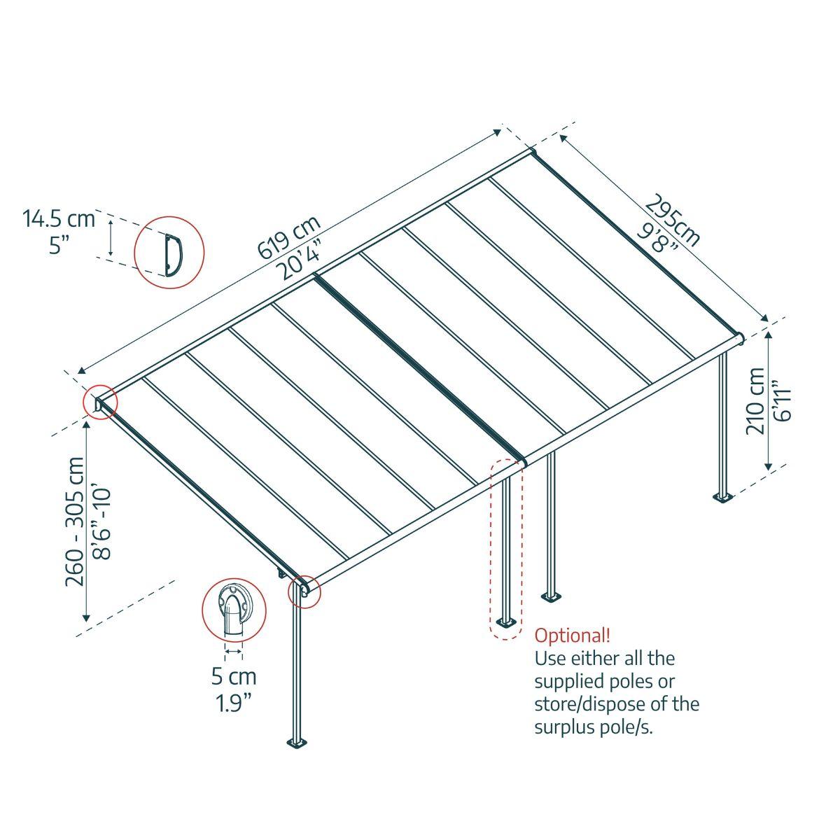 Pérgola anexa Capri 299x619 cm cinzento Canopia da Palram