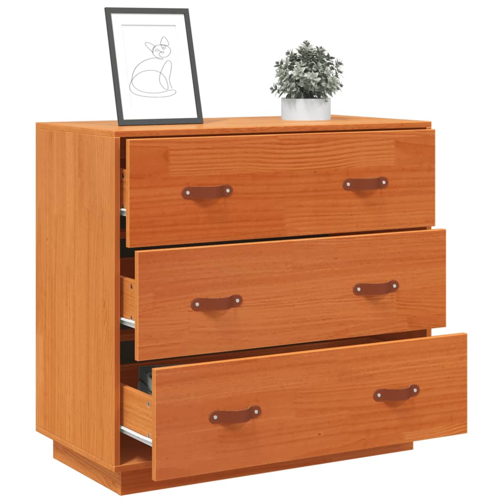 Aparador De Madera Maciza De Pino Marrón Cera 80x40x75 Cm / Vetonek_5