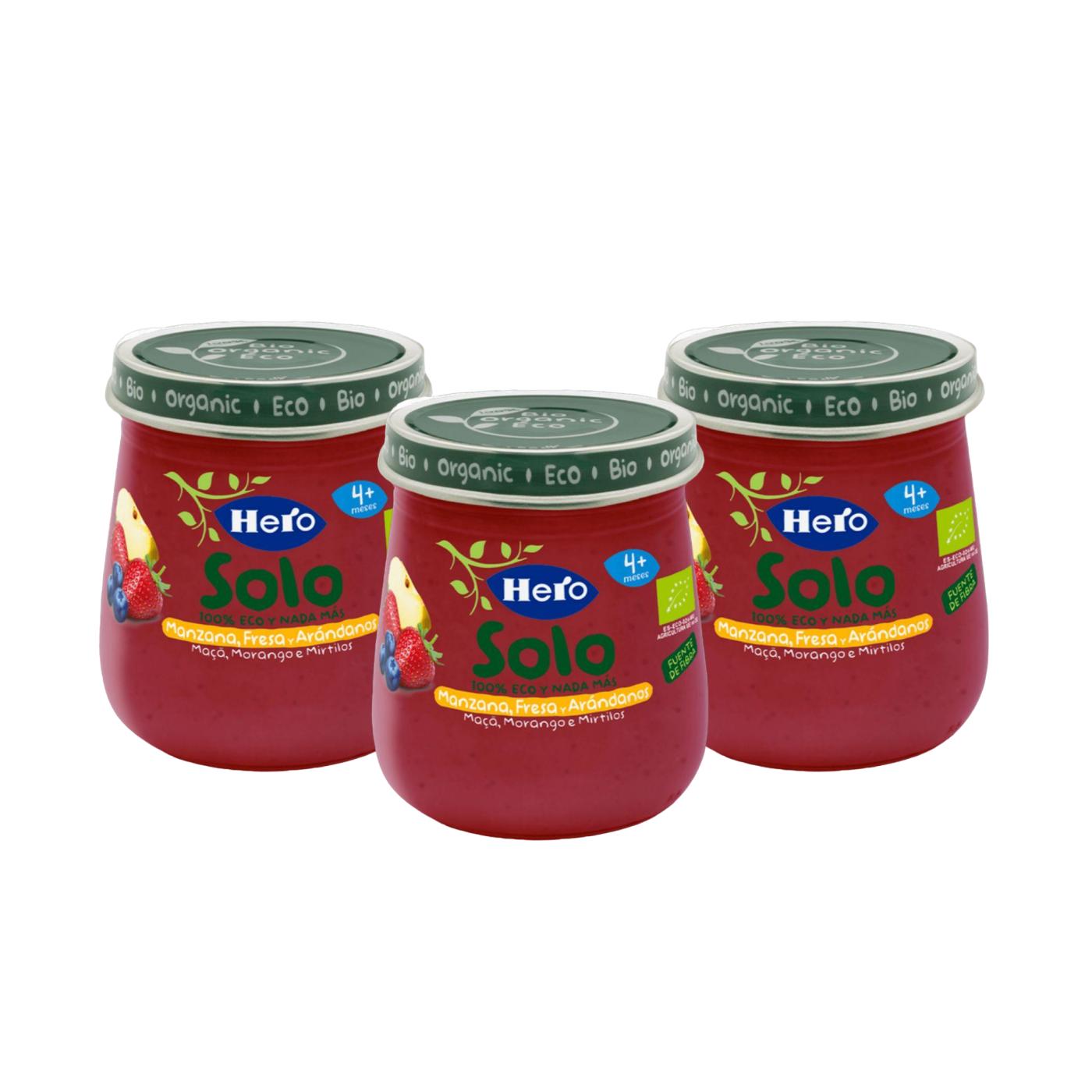 PACK X3 Pote de Maçã, Morango e Mirtilo Eco 120 g-Hero Solo