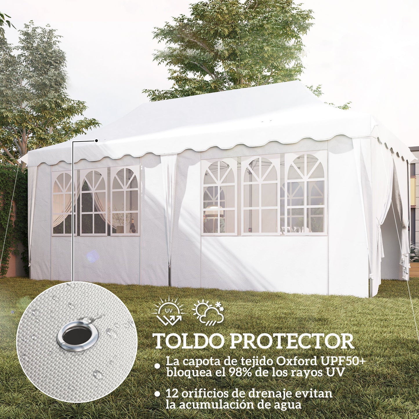 Outsunny Carpa Plegable Pop-up 6x3 M Anti-uv Con 6 Paredes Laterales Blanco_5