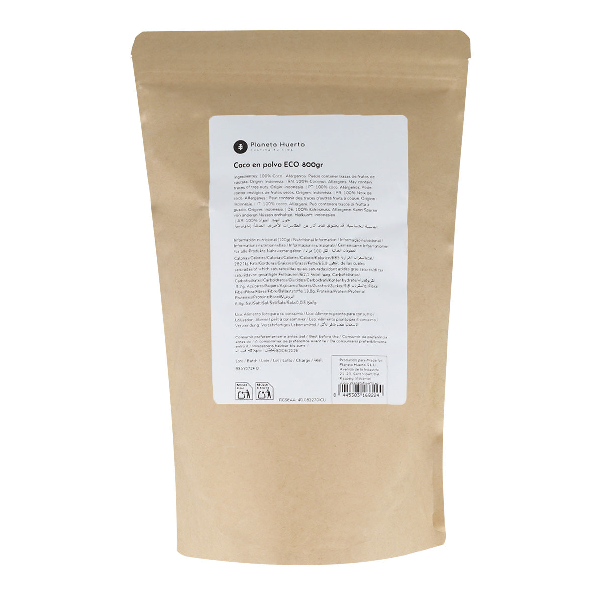Coco ralado ECO Planeta Huerto 800 g
