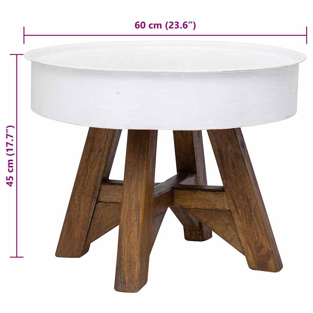 Mesa De Centro De Madera Maciza Reciclada Blanco 60x45 Cm_4