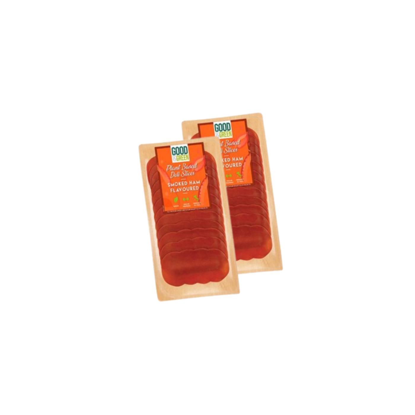 Embalagem de 2 fatias de presunto fumado vegan Good&Green, 90 g