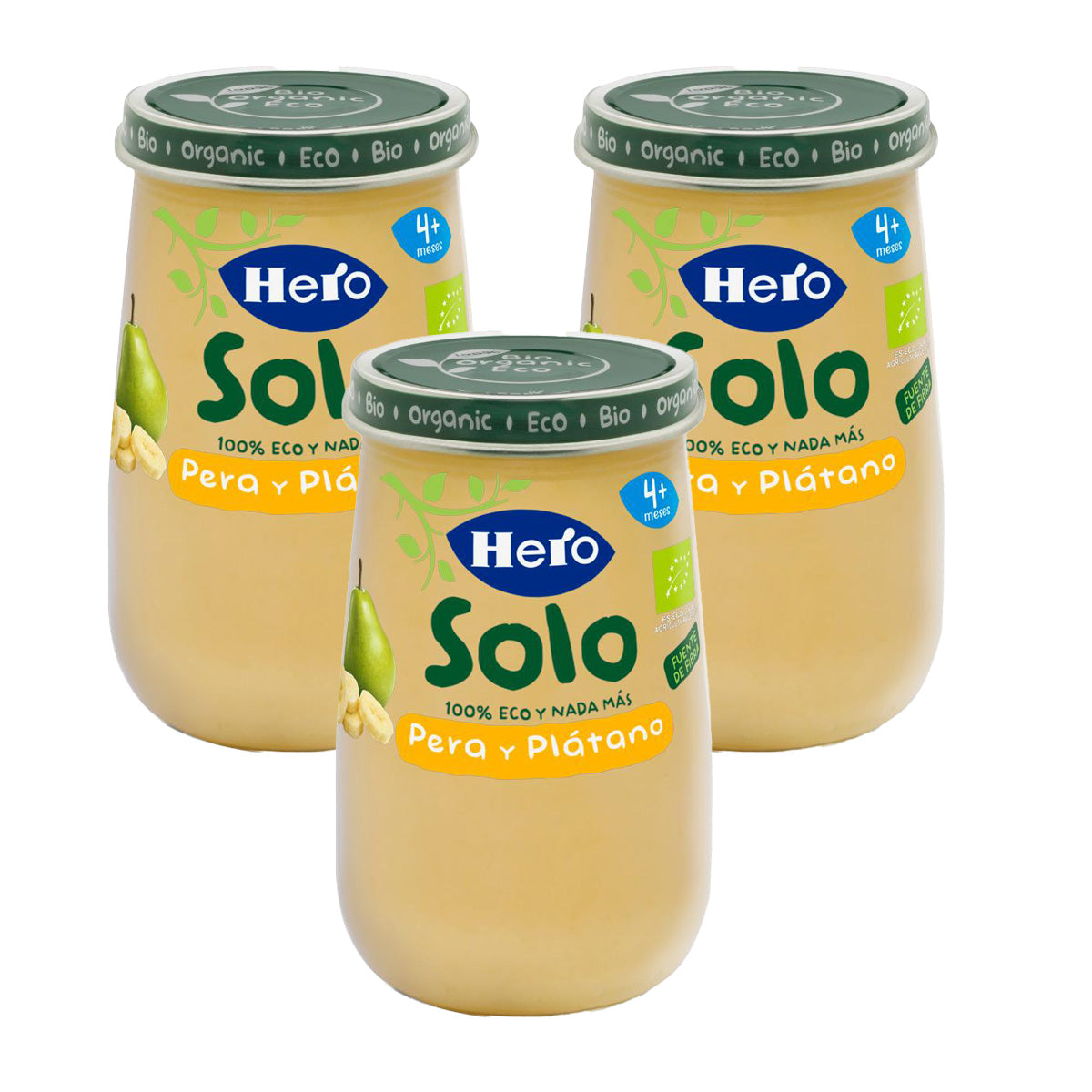 Pack de 3 frascos de pera e banana biológica 190 g - Hero Solo