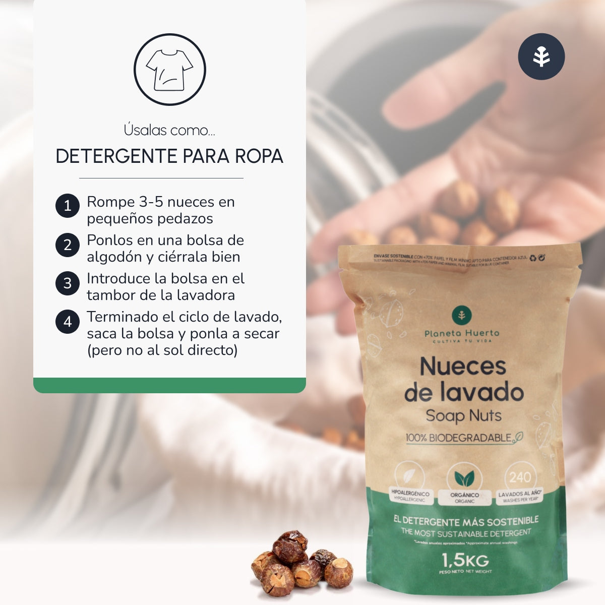 Nozes para Lavar Planeta Huerto 1,5 kg